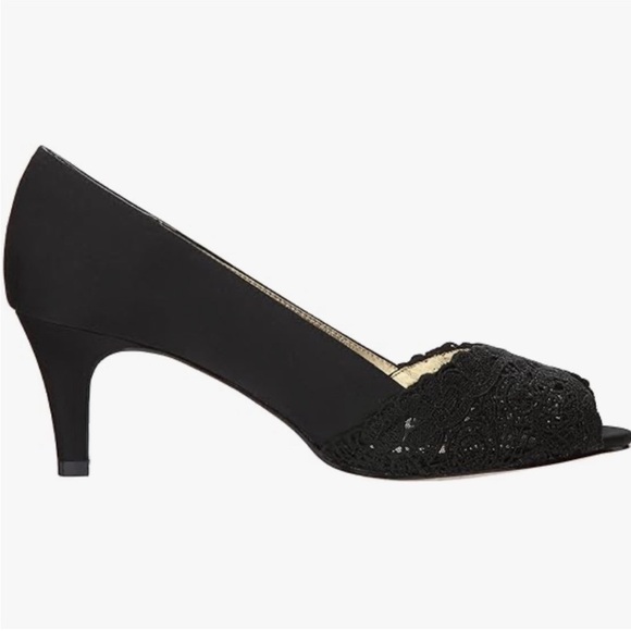 Adrianna Papell Women's, Black Satin and Lace, Peep toe, Pump, Jude, Wide - Picture 6 of 6